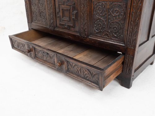 CAROLEAN C17TH LATER CARVED DARK OAK CARVED MULE CHEST COFFER KIST JACOBEAN - ADDITIONAL PHOTO 6