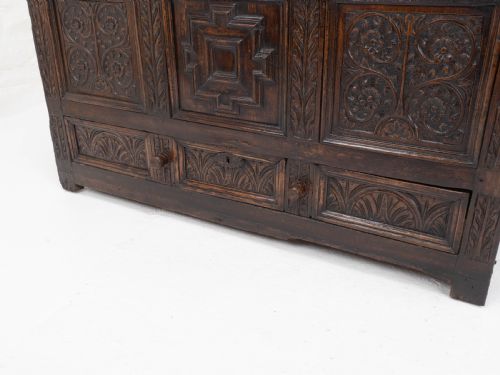 CAROLEAN C17TH LATER CARVED DARK OAK CARVED MULE CHEST COFFER KIST JACOBEAN - ADDITIONAL PHOTO 7