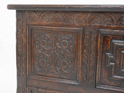 CAROLEAN C17TH LATER CARVED DARK OAK CARVED MULE CHEST COFFER KIST JACOBEAN - ADDITIONAL PHOTO 11