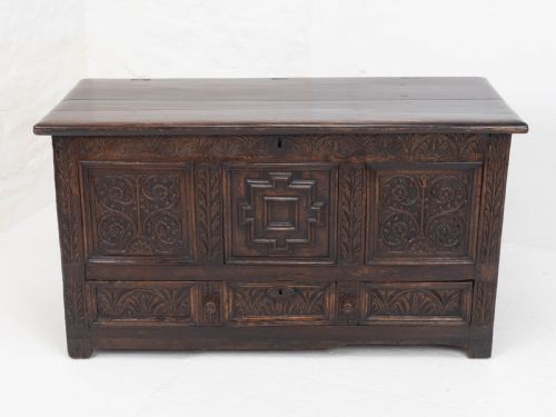 CAROLEAN C17TH LATER CARVED DARK OAK CARVED MULE CHEST COFFER KIST JACOBEAN - ADDITIONAL PHOTO 15