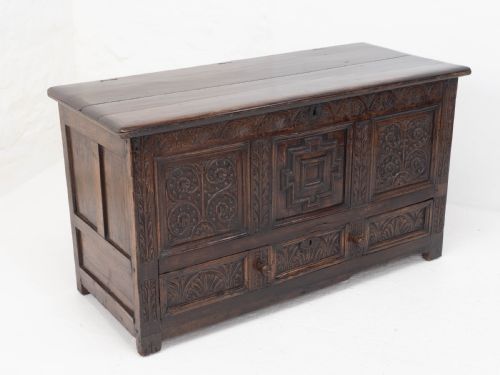 CAROLEAN C17TH LATER CARVED DARK OAK CARVED MULE CHEST COFFER KIST JACOBEAN - ADDITIONAL PHOTO 16