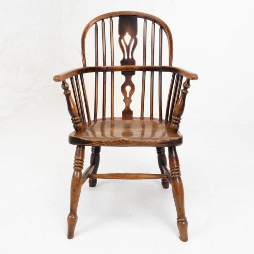C19TH LOW BOW BACK ELM ASH WINDSOR ARMCHAIR CHAIR CARVER - ADDITIONAL PHOTO 1