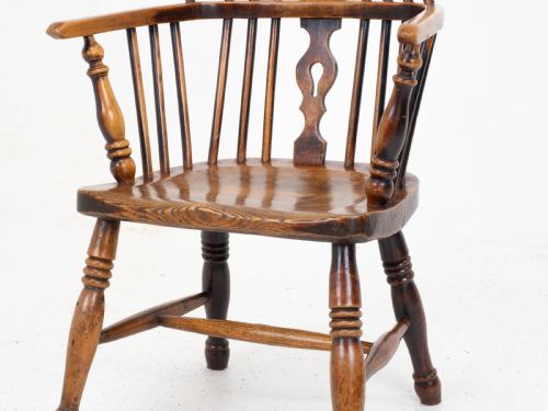 C19TH LOW BOW BACK ELM ASH WINDSOR ARMCHAIR CHAIR CARVER - ADDITIONAL PHOTO 8