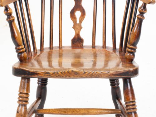 C19TH LOW BOW BACK ELM ASH WINDSOR ARMCHAIR CHAIR CARVER - ADDITIONAL PHOTO 9