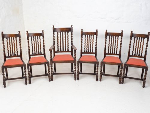 OAK SET OF 6 BARLEY TWIST DINING CHAIRS CARVER DENBY SPINKS LEEDS C1930 JACOBEAN REVIVAL - ADDITIONAL PHOTO 2