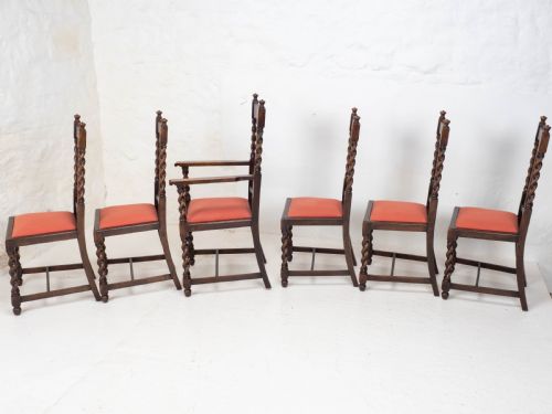 OAK SET OF 6 BARLEY TWIST DINING CHAIRS CARVER DENBY SPINKS LEEDS C1930 JACOBEAN REVIVAL - ADDITIONAL PHOTO 3