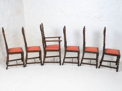 OAK SET OF 6 BARLEY TWIST DINING CHAIRS CARVER DENBY SPINKS LEEDS C1930 JACOBEAN REVIVAL - ADDITIONAL PHOTO 5