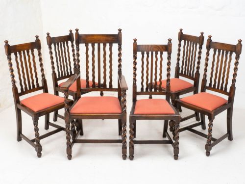 OAK SET OF 6 BARLEY TWIST DINING CHAIRS CARVER DENBY SPINKS LEEDS C1930 JACOBEAN REVIVAL - ADDITIONAL PHOTO 6