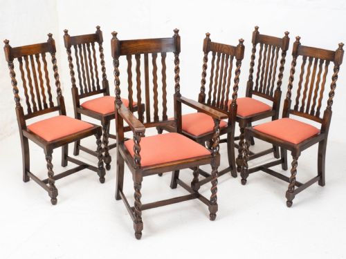OAK SET OF 6 BARLEY TWIST DINING CHAIRS CARVER DENBY SPINKS LEEDS C1930 JACOBEAN REVIVAL - ADDITIONAL PHOTO 7
