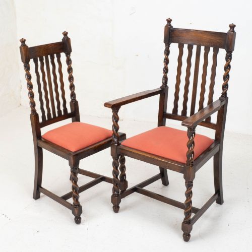 OAK SET OF 6 BARLEY TWIST DINING CHAIRS CARVER DENBY SPINKS LEEDS C1930 JACOBEAN REVIVAL - ADDITIONAL PHOTO 9