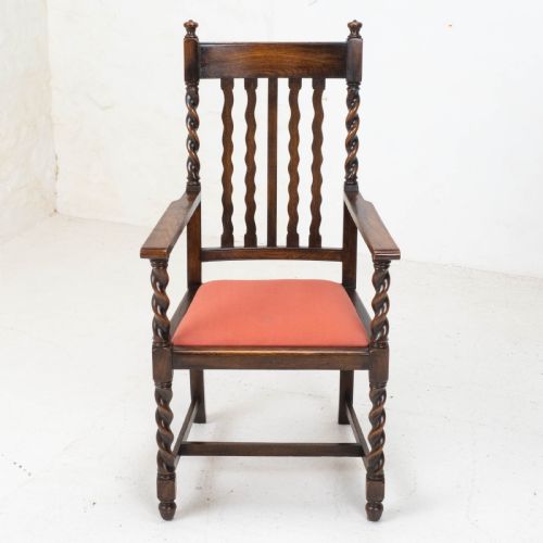 OAK SET OF 6 BARLEY TWIST DINING CHAIRS CARVER DENBY SPINKS LEEDS C1930 JACOBEAN REVIVAL - ADDITIONAL PHOTO 11