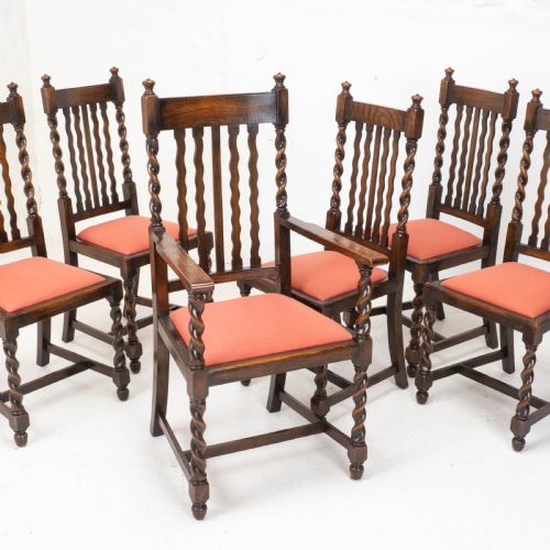 OAK SET OF 6 BARLEY TWIST DINING CHAIRS CARVER DENBY SPINKS LEEDS C1930 JACOBEAN REVIVAL - ADDITIONAL PHOTO 17