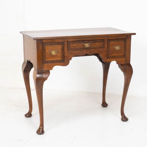 george i style walnut featherbanded quarter veneered lowboy side table w drawers - CATEGORY: ANTIQUE TABLES - DATED 1920
