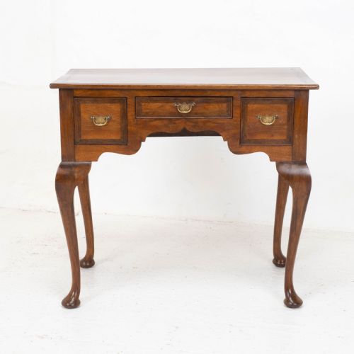 GEORGE I STYLE WALNUT FEATHERBANDED QUARTER VENEERED LOWBOY SIDE TABLE W DRAWERS - ADDITIONAL PHOTO 1