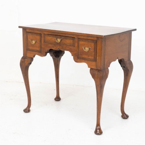 GEORGE I STYLE WALNUT FEATHERBANDED QUARTER VENEERED LOWBOY SIDE TABLE W DRAWERS - ADDITIONAL PHOTO 2