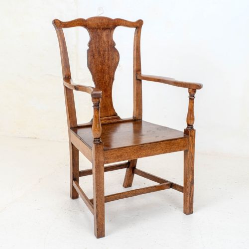 c18th georgian country chippendale style oak carver open armchair george iii - CATEGORY: ANTIQUE CHAIRS - DATED 18TH CENTURY