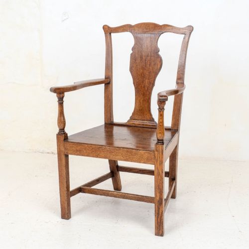 C18TH GEORGIAN COUNTRY CHIPPENDALE STYLE OAK CARVER OPEN ARMCHAIR GEORGE III - ADDITIONAL PHOTO 6