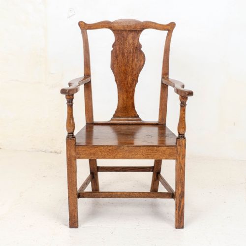 C18TH GEORGIAN COUNTRY CHIPPENDALE STYLE OAK CARVER OPEN ARMCHAIR GEORGE III - ADDITIONAL PHOTO 7