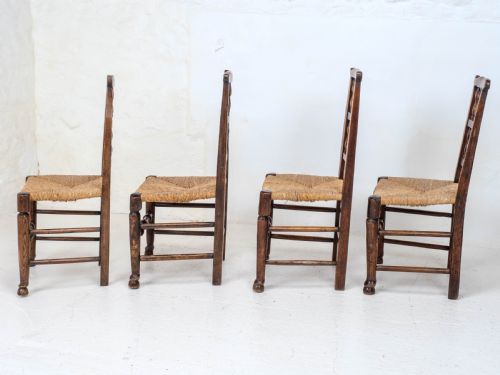 C19TH HARLEQUIN SET OF 4 LANCASHIRE COUNTRY DINING CHAIRS FARMHOUSE OAK ELM ASH - ADDITIONAL PHOTO 3