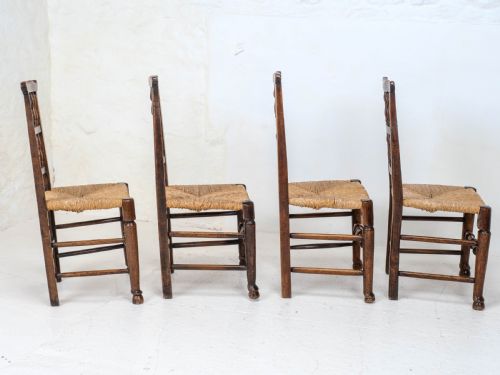 C19TH HARLEQUIN SET OF 4 LANCASHIRE COUNTRY DINING CHAIRS FARMHOUSE OAK ELM ASH - ADDITIONAL PHOTO 4