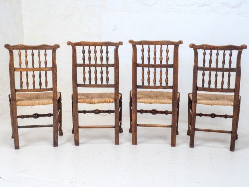 C19TH HARLEQUIN SET OF 4 LANCASHIRE COUNTRY DINING CHAIRS FARMHOUSE OAK ELM ASH - ADDITIONAL PHOTO 5