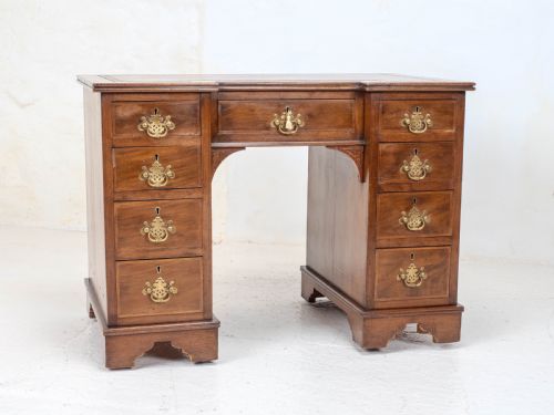 EDWARDIAN SMALL INVERTED BREAKFRONT MAHOGANY INLAID LEATHER WRITING DESK C1905 - ADDITIONAL PHOTO 3