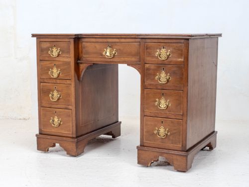EDWARDIAN SMALL INVERTED BREAKFRONT MAHOGANY INLAID LEATHER WRITING DESK C1905 - ADDITIONAL PHOTO 5