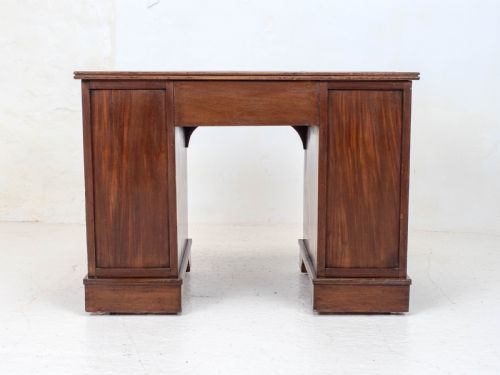 EDWARDIAN SMALL INVERTED BREAKFRONT MAHOGANY INLAID LEATHER WRITING DESK C1905 - ADDITIONAL PHOTO 13