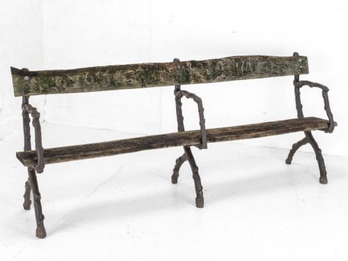 C19TH VICTORIAN CAST IRON OAK 7 FOOT GARDEN BENCH - ADDITIONAL PHOTO 2