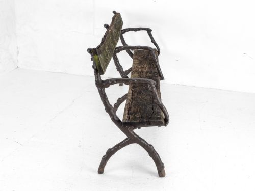 C19TH VICTORIAN CAST IRON OAK 7 FOOT GARDEN BENCH - ADDITIONAL PHOTO 6