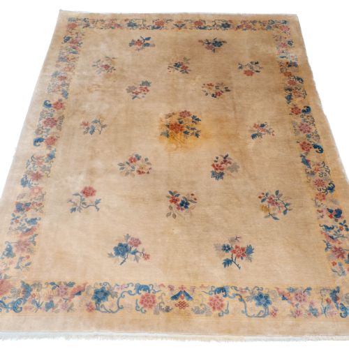 chinese art deco carved cream carpet c1930 11'7 x 8'6 3535x258cm rug - CATEGORY: ANTIQUE RUGS - DATED 1930