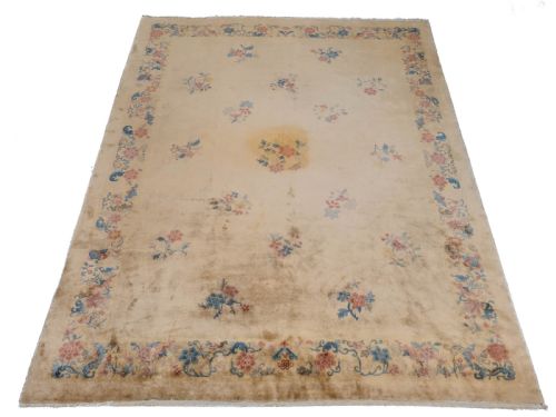 CHINESE ART DECO CARVED CREAM CARPET C1930 11'7 X 8'6 3535X258CM RUG - ADDITIONAL PHOTO 3