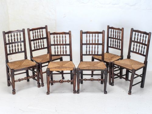 C19TH MATCHED SET OF 6 ELM ASH LANCASHIRE RUSH SEAT COUNTRY DINING CHAIRS - ADDITIONAL PHOTO 2