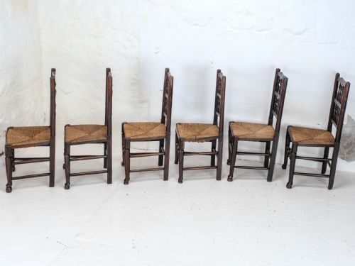 C19TH MATCHED SET OF 6 ELM ASH LANCASHIRE RUSH SEAT COUNTRY DINING CHAIRS - ADDITIONAL PHOTO 4