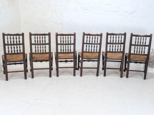 C19TH MATCHED SET OF 6 ELM ASH LANCASHIRE RUSH SEAT COUNTRY DINING CHAIRS - ADDITIONAL PHOTO 5