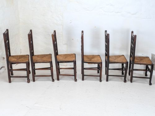 C19TH MATCHED SET OF 6 ELM ASH LANCASHIRE RUSH SEAT COUNTRY DINING CHAIRS - ADDITIONAL PHOTO 6