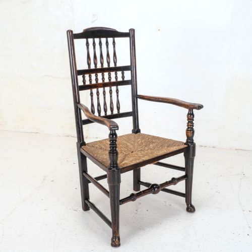c19th elm ash lancashire rush seat country carver armchair - CATEGORY: ANTIQUE CHAIRS - DATED 19TH CENTURY