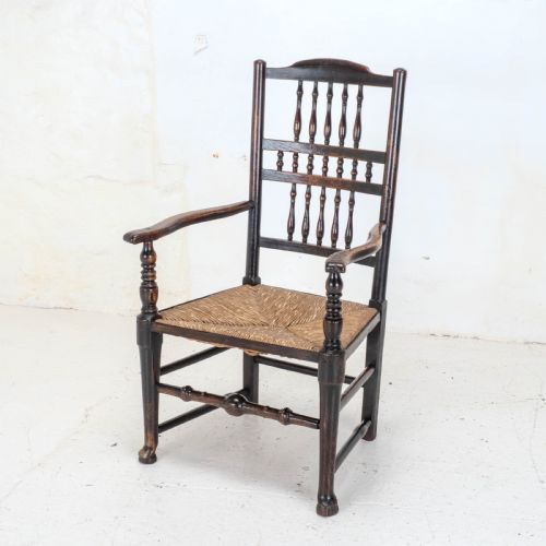 C19TH ELM ASH LANCASHIRE RUSH SEAT COUNTRY CARVER ARMCHAIR - ADDITIONAL PHOTO 1