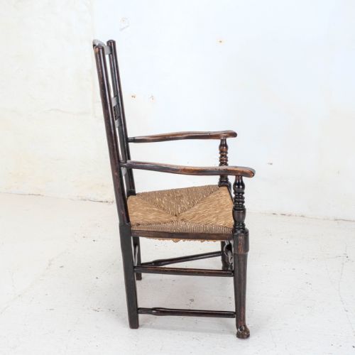 C19TH ELM ASH LANCASHIRE RUSH SEAT COUNTRY CARVER ARMCHAIR - ADDITIONAL PHOTO 7