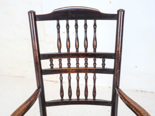 C19TH ELM ASH LANCASHIRE RUSH SEAT COUNTRY CARVER ARMCHAIR - ADDITIONAL PHOTO 8