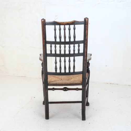 C19TH ELM ASH BEECH LANCASHIRE RUSH SEAT COUNTRY CARVER ARMCHAIR - ADDITIONAL PHOTO 4