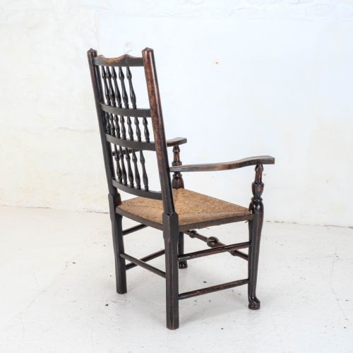 C19TH ELM ASH BEECH LANCASHIRE RUSH SEAT COUNTRY CARVER ARMCHAIR - ADDITIONAL PHOTO 5