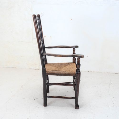 C19TH ELM ASH BEECH LANCASHIRE RUSH SEAT COUNTRY CARVER ARMCHAIR - ADDITIONAL PHOTO 6