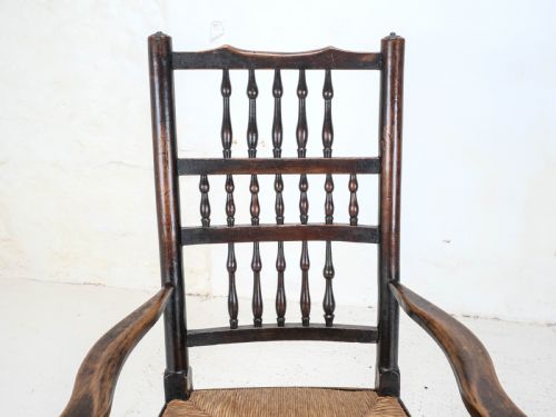 C19TH ELM ASH BEECH LANCASHIRE RUSH SEAT COUNTRY CARVER ARMCHAIR - ADDITIONAL PHOTO 7