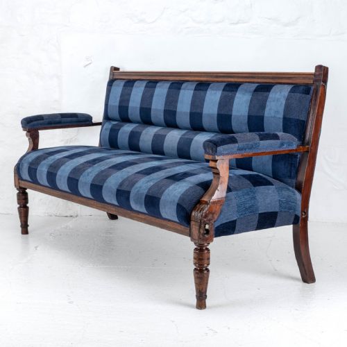 victorian mahogany upholstered club bench late c19th sofa settle - CATEGORY: ANTIQUE SOFAS - DATED VICTORIAN