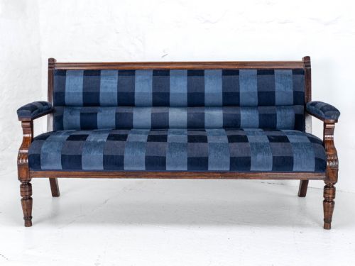 VICTORIAN MAHOGANY UPHOLSTERED CLUB BENCH LATE C19TH SOFA SETTLE - ADDITIONAL PHOTO 1