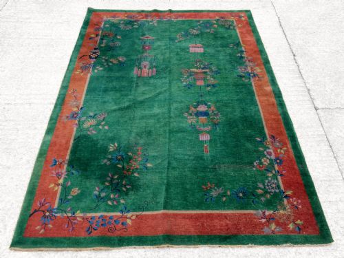 CHINESE ART DECO GREEN CARPET C1920 8'9X6'2 2675X188CM RUG - ADDITIONAL PHOTO 1