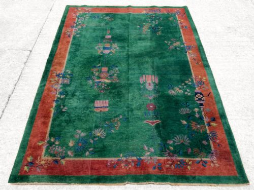 CHINESE ART DECO GREEN CARPET C1920 8'9X6'2 2675X188CM RUG - ADDITIONAL PHOTO 3