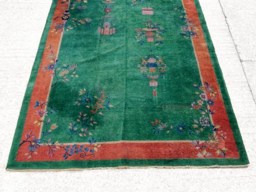 CHINESE ART DECO GREEN CARPET C1920 8'9X6'2 2675X188CM RUG - ADDITIONAL PHOTO 4