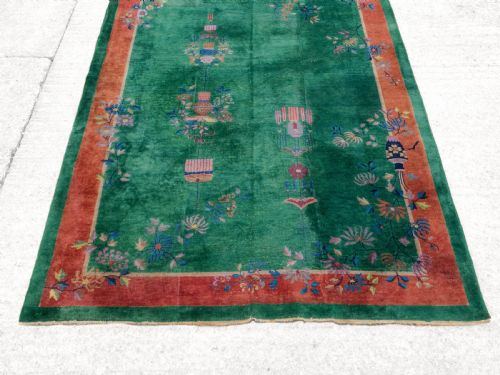 CHINESE ART DECO GREEN CARPET C1920 8'9X6'2 2675X188CM RUG - ADDITIONAL PHOTO 5